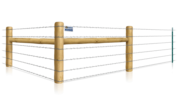 Barbed wire T-post fence with H-brace for farms in the Southern Wisconsin area.