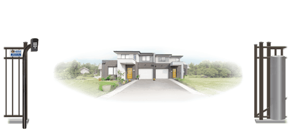 Metal sliding estate gate in open position