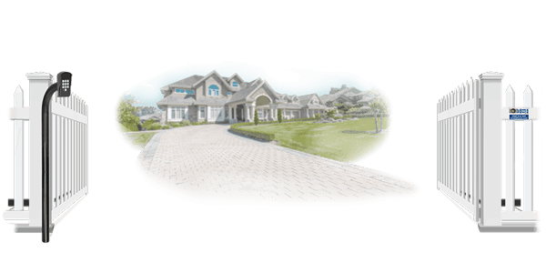 Vinyl swinging estate gate in open position